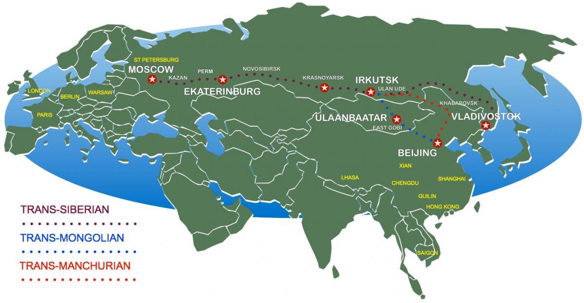 نقشه از مسکو را به شهر ولادی وستک قطار مسیر