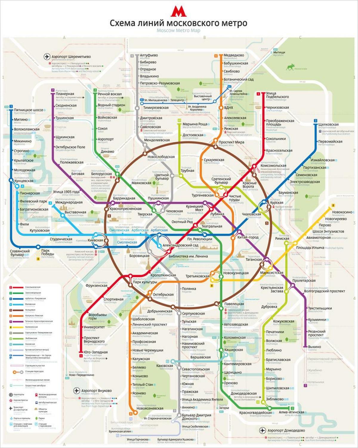 نقشه از مترو مسکو زبان انگلیسی و روسی